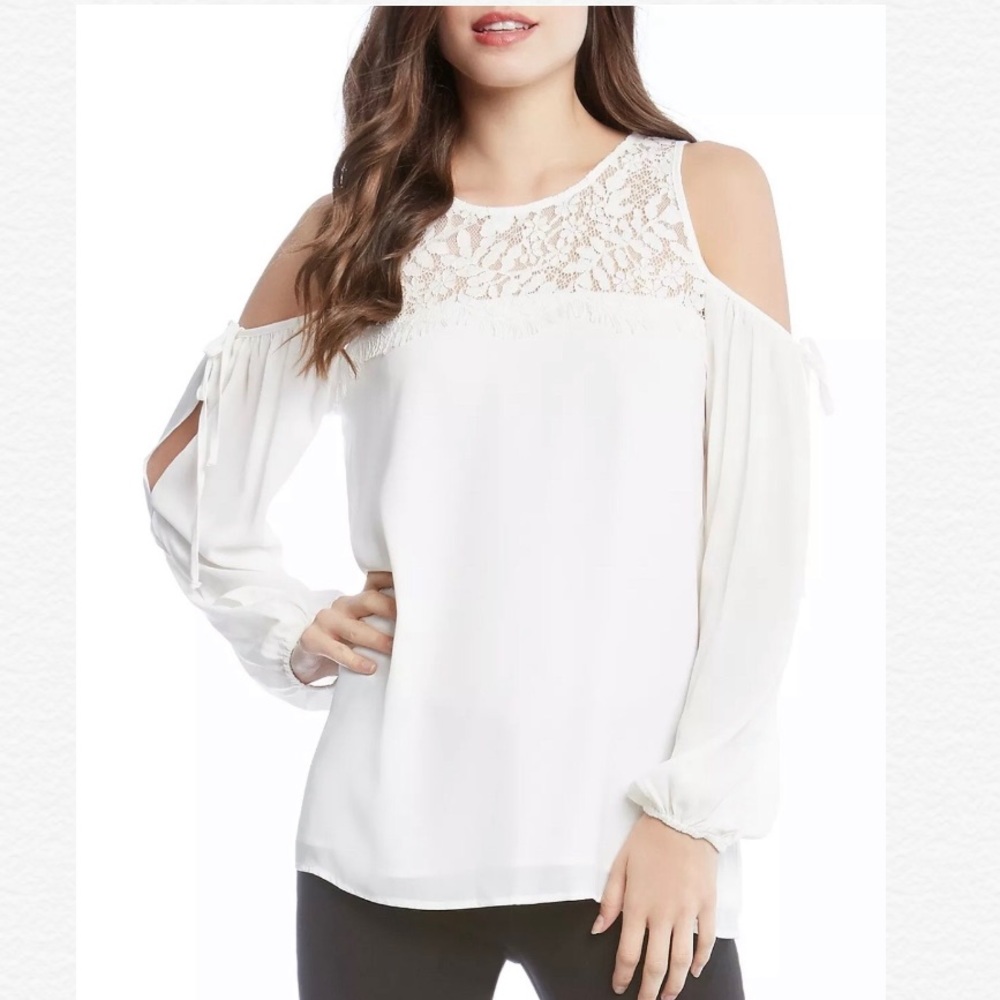 KAREN KANE LACE COLD SHOULDER BISHOP SLEEVE BLOUSE